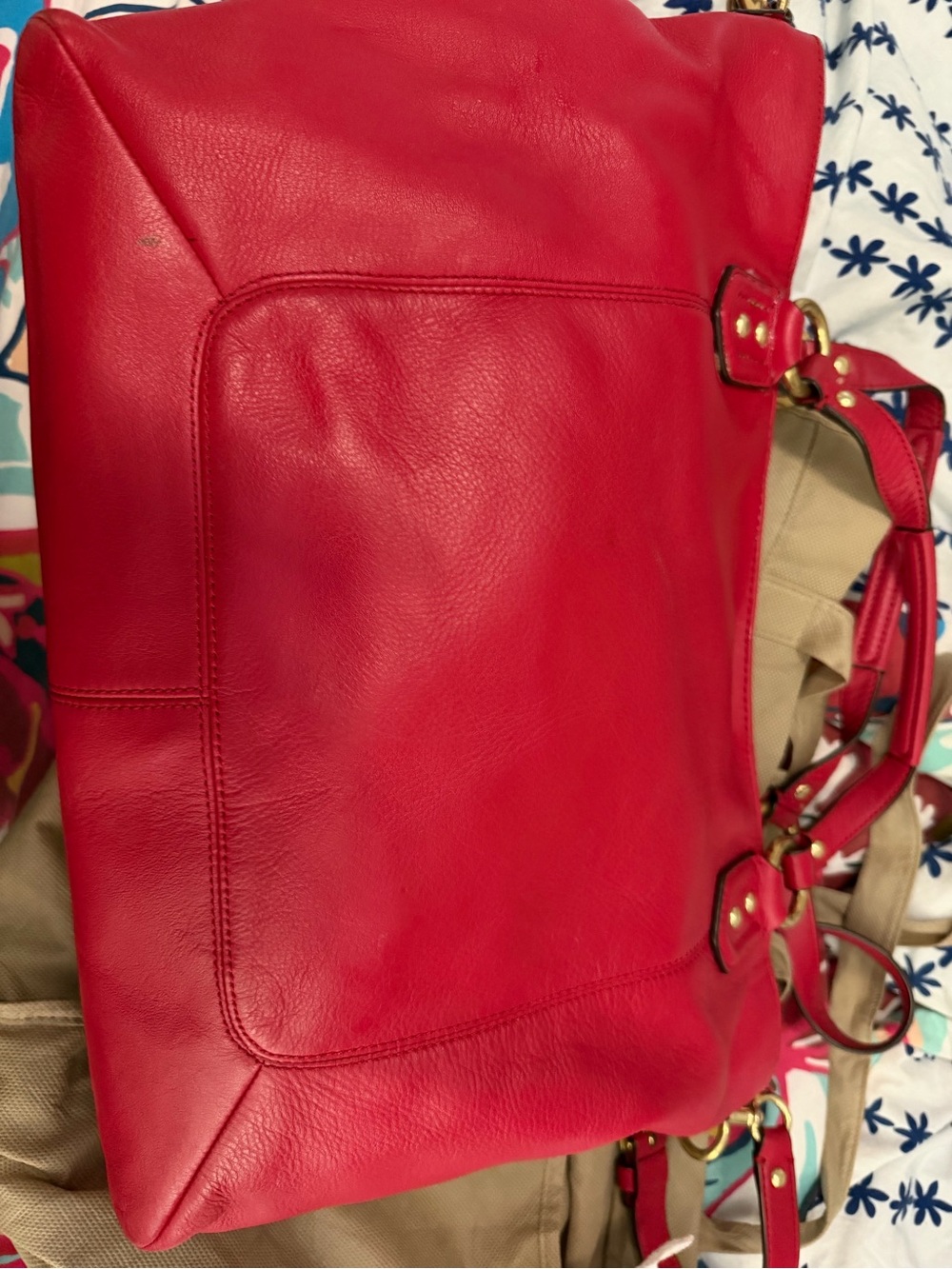 Coach Red Leather Shoulder Bag with Gold Hardware - Picture 3 of 7